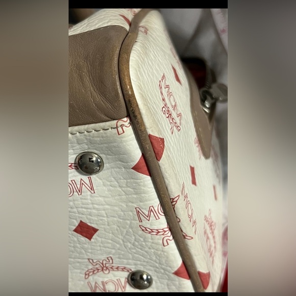 MCM Visetos Tan:Red:White Leather Satchel Bag: Boston Speedy Handbags & Purses - Picture 8 of 11